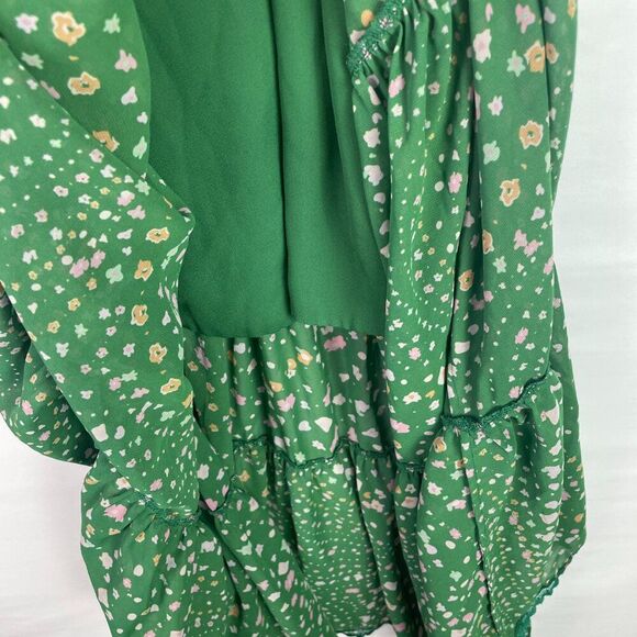 Three Floor Hansen Floral Long Puff Sleeve Ruffle Flowy Maxi Dress Green 4 - Picture 9 of 12